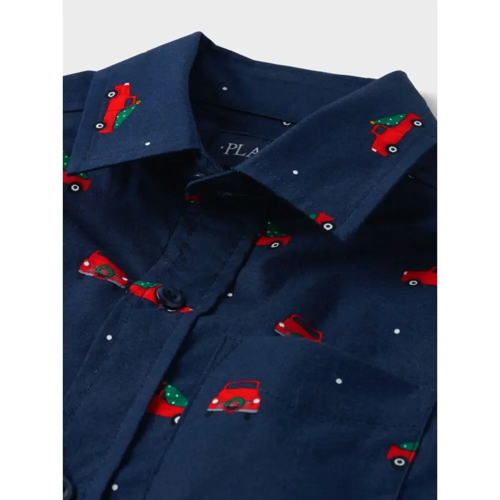The Childrens Place Long Sleeve Button Down Shirt Christmas Truck‎ Print Boys 2T
